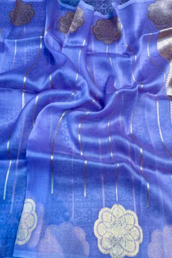 Light Blue Pure Kora Kadhiyal Tissue Banaras Handloom Saree in Varanasi