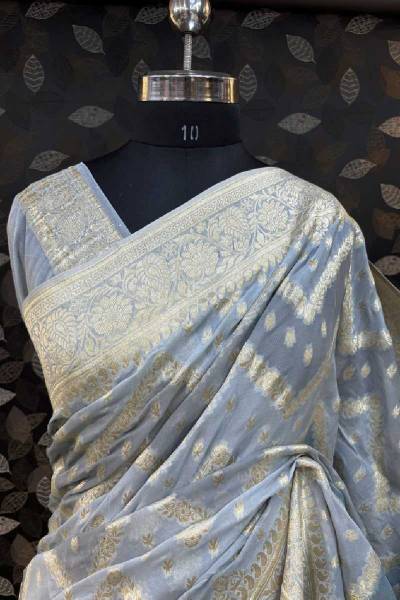 Light Bluish Shades Of Rungkaat Georgette Banarasi Saree in Varanasi