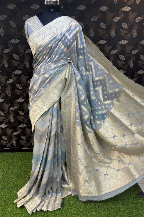 Light Bluish Shades Of Rungkaat Georgette Banarasi Saree in Varanasi
