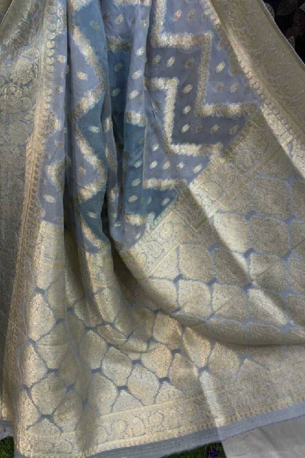 Light Bluish Shades Of Rungkaat Georgette Banarasi Saree in Varanasi