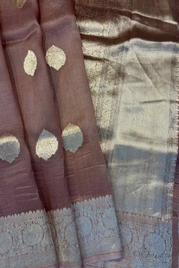 Light Brown Pure Kora Kadhiyal Banaras Handloom Saree in Varanasi