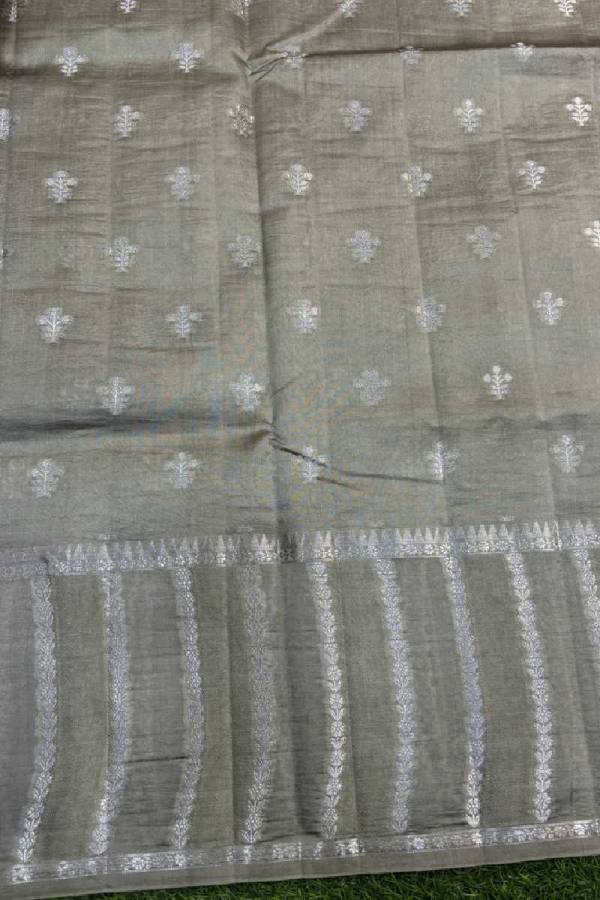 Light Gray Pure Raw Mango Banarasi Handloom Saree in Varanasi