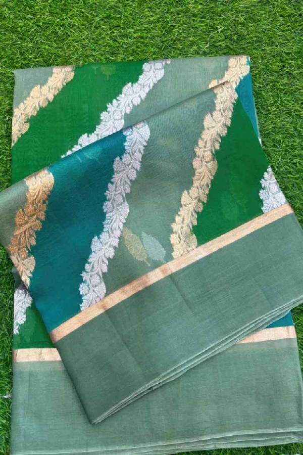 Light Green Kora Katan Banarasi Handloom Saree in Varanasi