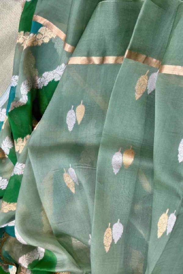 Light Green Kora Katan Banarasi Handloom Saree in Varanasi