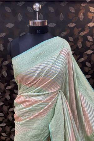 Light Green Pure Khaddi Georgette Rungkaat Banarasi Handloom Saree in Varanasi