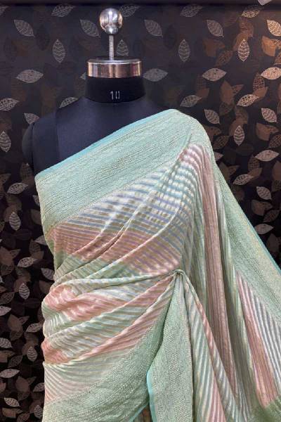Light Green Pure Khaddi Georgette Rungkaat Banarasi Handloom Saree in Varanasi
