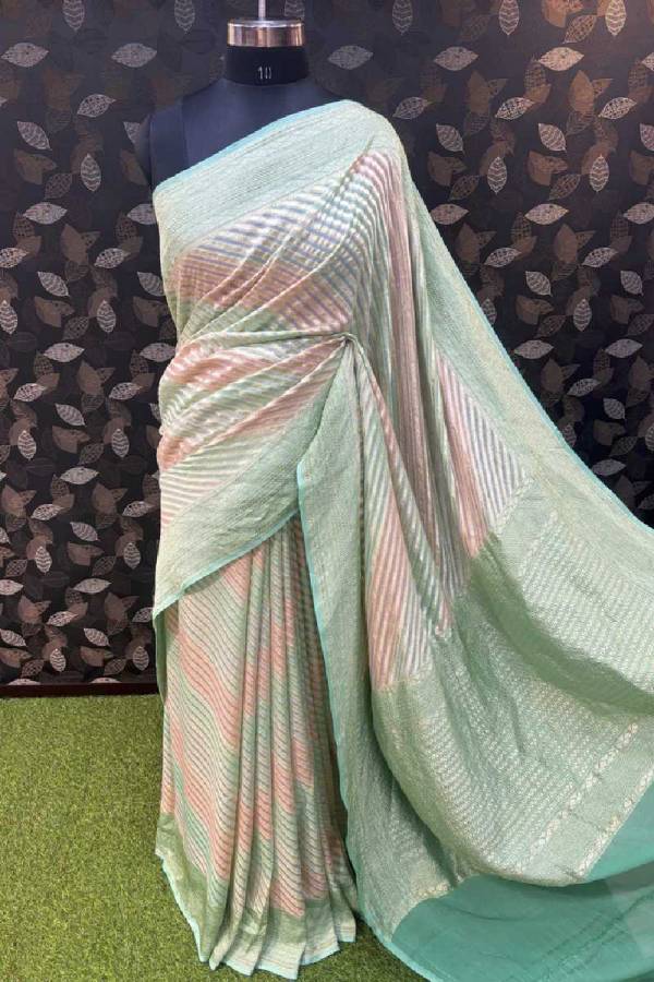 Light Green Pure Khaddi Georgette Rungkaat Banarasi Handloom Saree in Varanasi