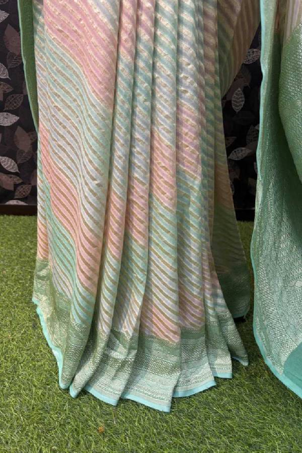 Light Green Pure Khaddi Georgette Rungkaat Banarasi Handloom Saree in Varanasi