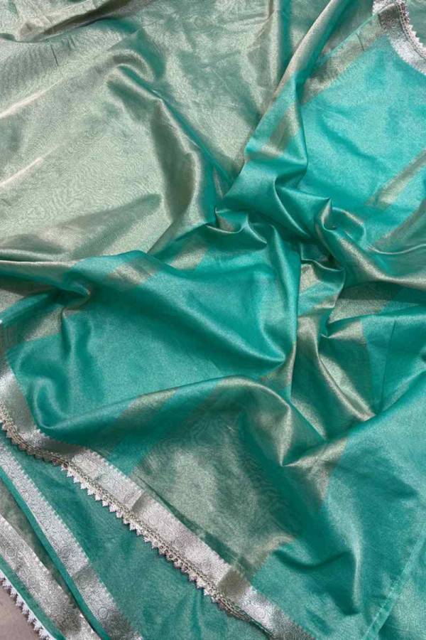 Light Green Tissue Banarasi Saree with Border Lace in Varanasi