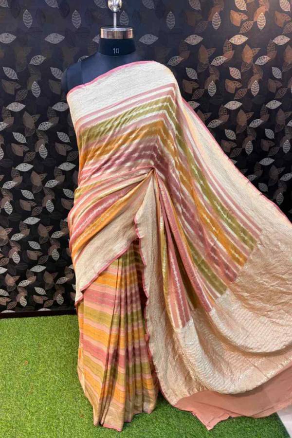 Light Orange Pure Khaddi Georgette Banarasi Handloom Saree in Varanasi
