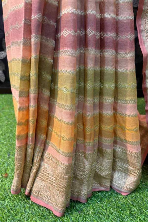 Light Orange Pure Khaddi Georgette Banarasi Handloom Saree in Varanasi