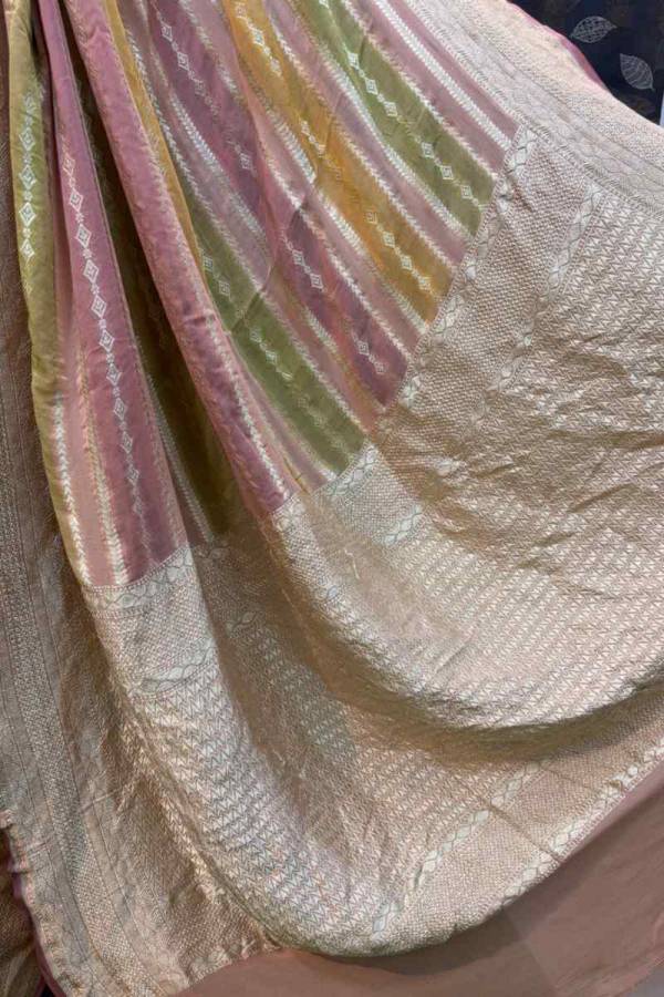 Light Orange Pure Khaddi Georgette Banarasi Handloom Saree in Varanasi