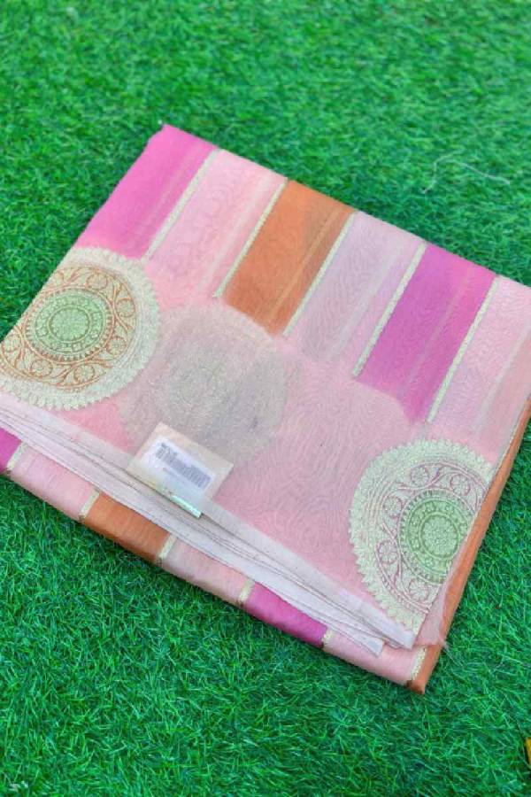 Light Orange Pure Kora Katan Rungkaat Banarasi Saree in Varanasi