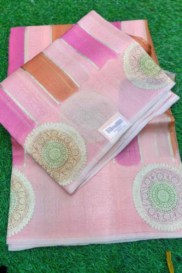 Light Orange Pure Kora Katan Rungkaat Banarasi Saree in Varanasi