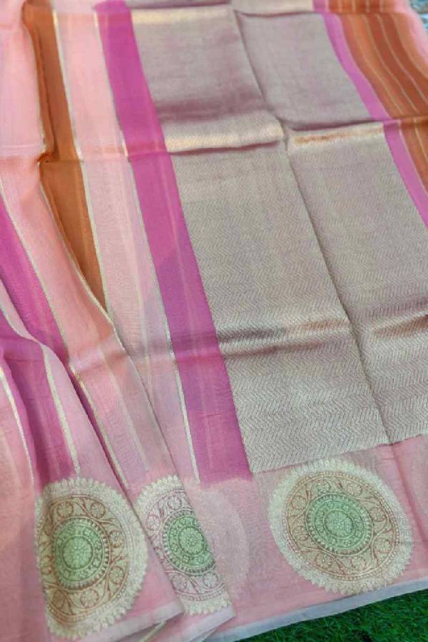 Light Orange Pure Kora Katan Rungkaat Banarasi Saree in Varanasi