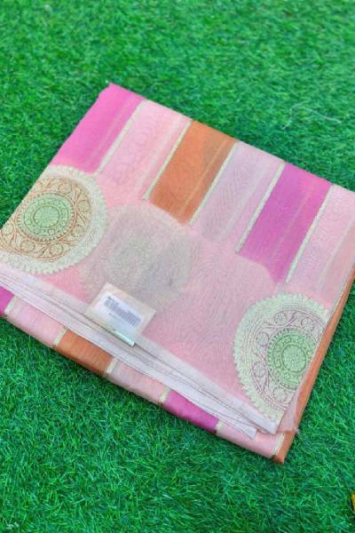 Light Orange Pure Kora Katan Rungkaat Banarasi Saree in Varanasi