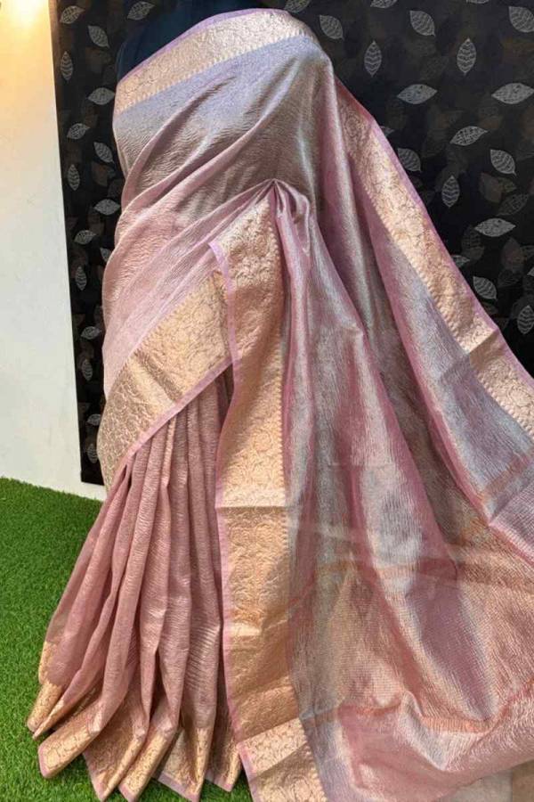 Light Pink Pure Crush Tissue Banarasi Handloom saree in Varanasi