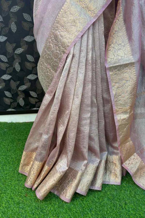 Light Pink Pure Crush Tissue Banarasi Handloom saree in Varanasi