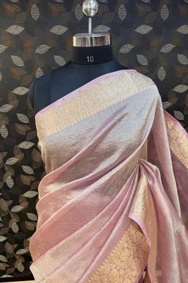 Light Pink Pure Crush Tissue Banarasi Handloom saree in Varanasi