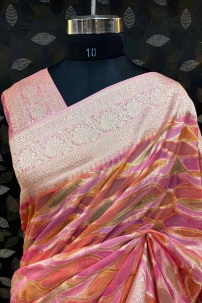 Light Pink Rungkaat Georgette Banarasi Saree in Varanasi