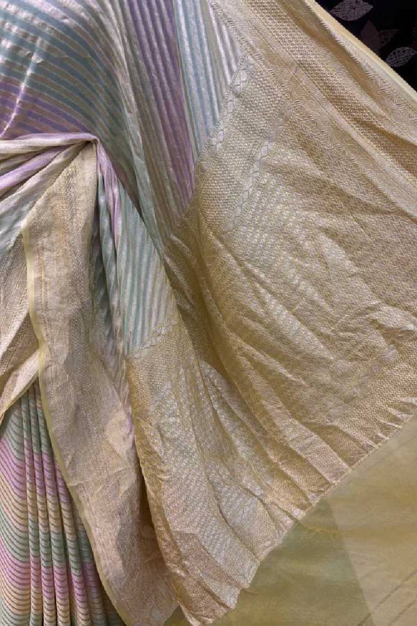 Light Yellow Pure Khaddi Georgette Rungkaat Banarasi Handloom Saree in Varanasi