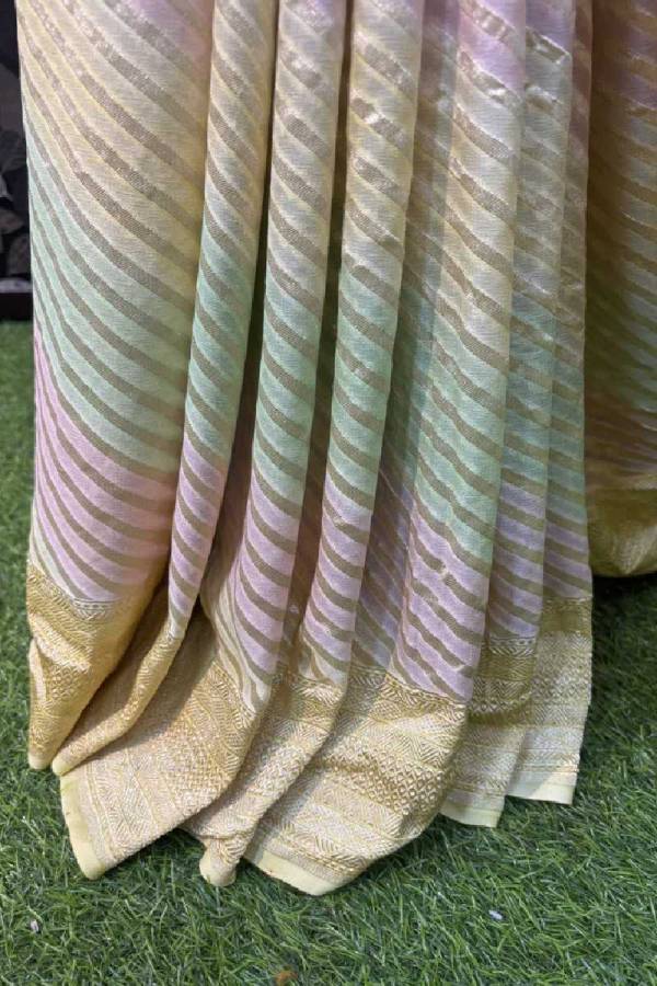 Light Yellow Pure Khaddi Georgette Rungkaat Banarasi Handloom Saree in Varanasi