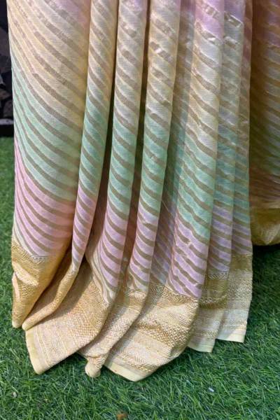 Light Yellow Pure Khaddi Georgette Rungkaat Banarasi Handloom Saree in Varanasi