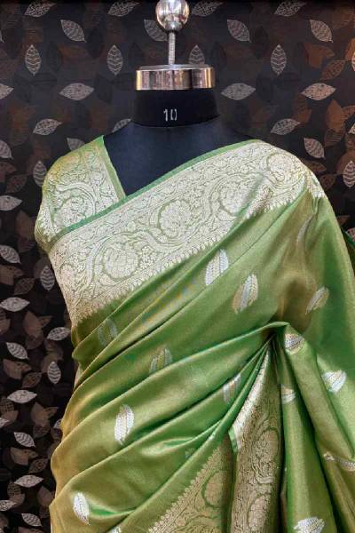 Light green Tissue Semi Silk Banarasi Saree for Festive and Wedding Occasions in Varanasi