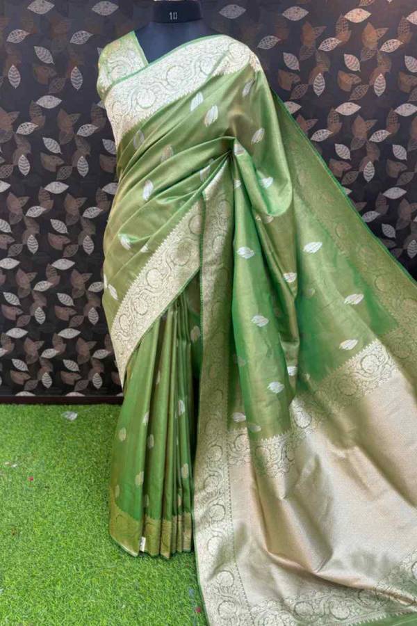 Light green Tissue Semi Silk Banarasi Saree for Festive and Wedding Occasions in Varanasi