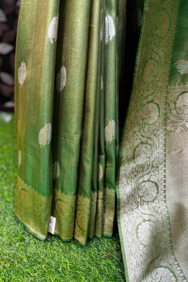Light green Tissue Semi Silk Banarasi Saree for Festive and Wedding Occasions in Varanasi