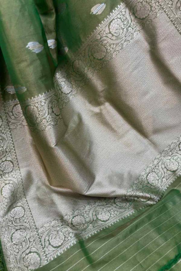 Light green Tissue Semi Silk Banarasi Saree for Festive and Wedding Occasions in Varanasi