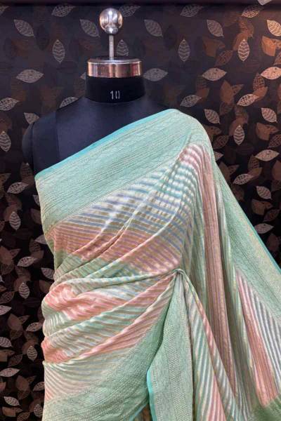 Linght Green Pure Khaddi Georgette Rungkaat Banarasi Handloom Saree in Varanasi