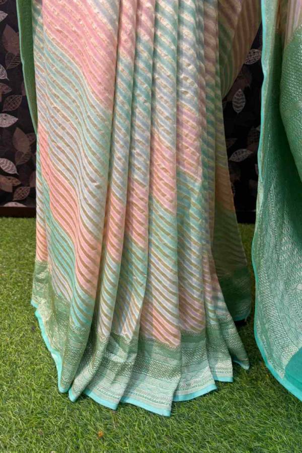 Linght Green Pure Khaddi Georgette Rungkaat Banarasi Handloom Saree in Varanasi