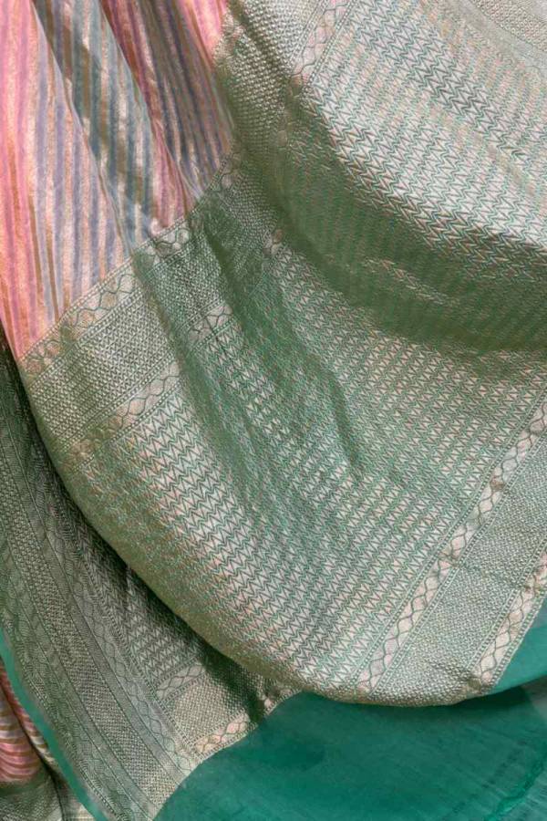 Linght Green Pure Khaddi Georgette Rungkaat Banarasi Handloom Saree in Varanasi