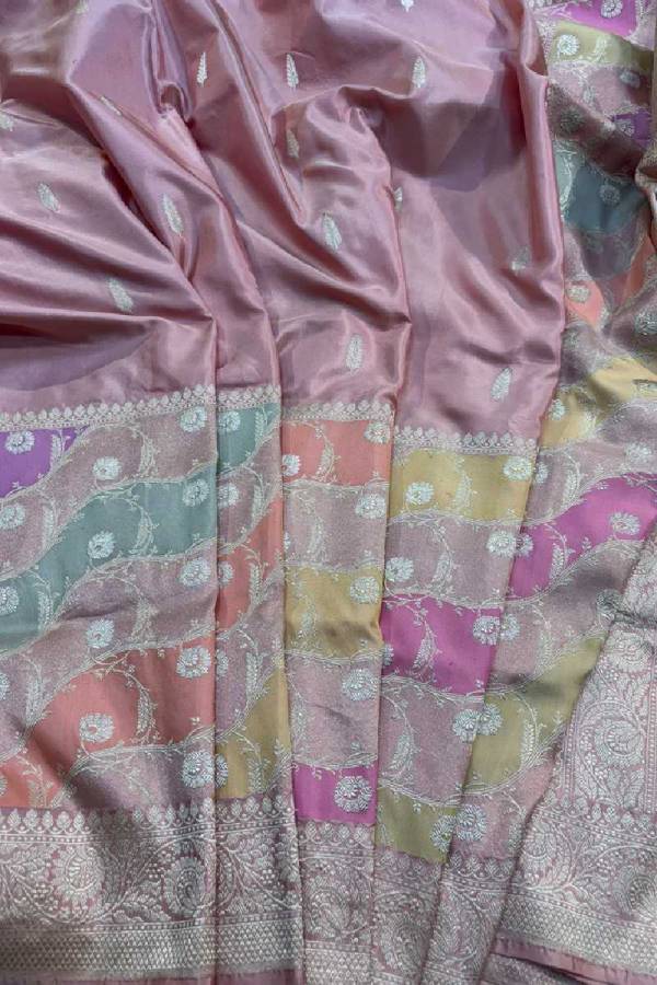 Onion Light Pink Pure Katan Rungkaat Banarasi Handloom Saree in Varanasi