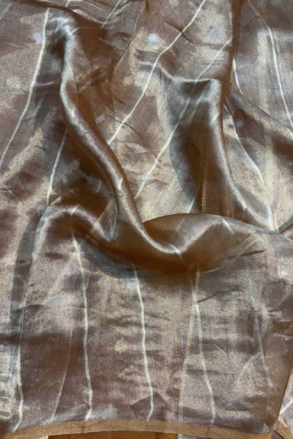 Orange Mustard Pure Kora Tissue Banarasi Handloom Saree in Varanasi