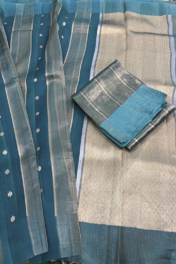 Orange Mustard Pure Kora Tissue Banarasi Handloom Saree in Varanasi