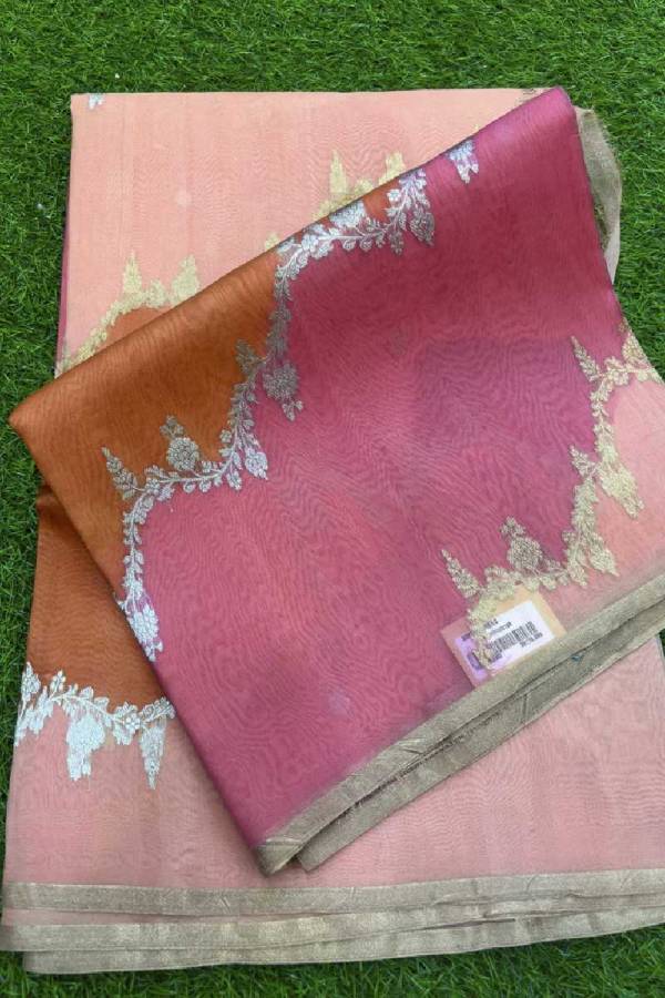 Peach Pure Kora Katan Rungkaat Banarasi Handloom Saree in Varanasi