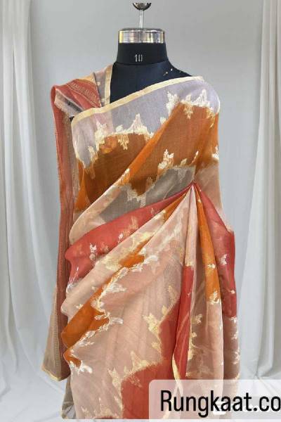 Peach Pure Kora Tissue Rungkaat Banarasi Handloom Saree Manufacturers, Suppliers, Exporters in Mecca