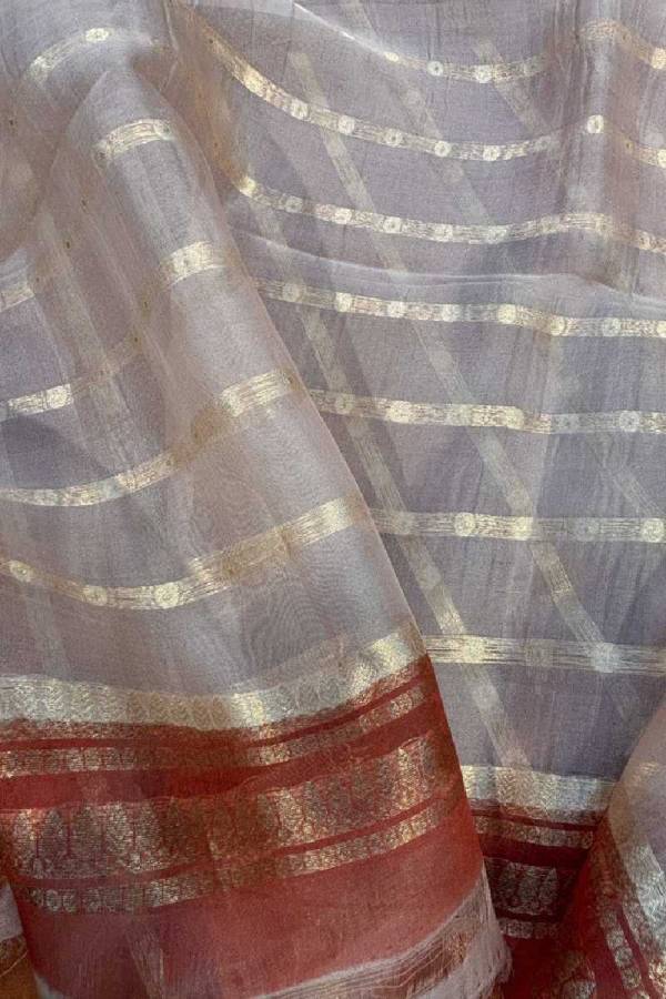 Peach Pure Kora Tissue Rungkaat Banarasi Handloom Saree in Varanasi