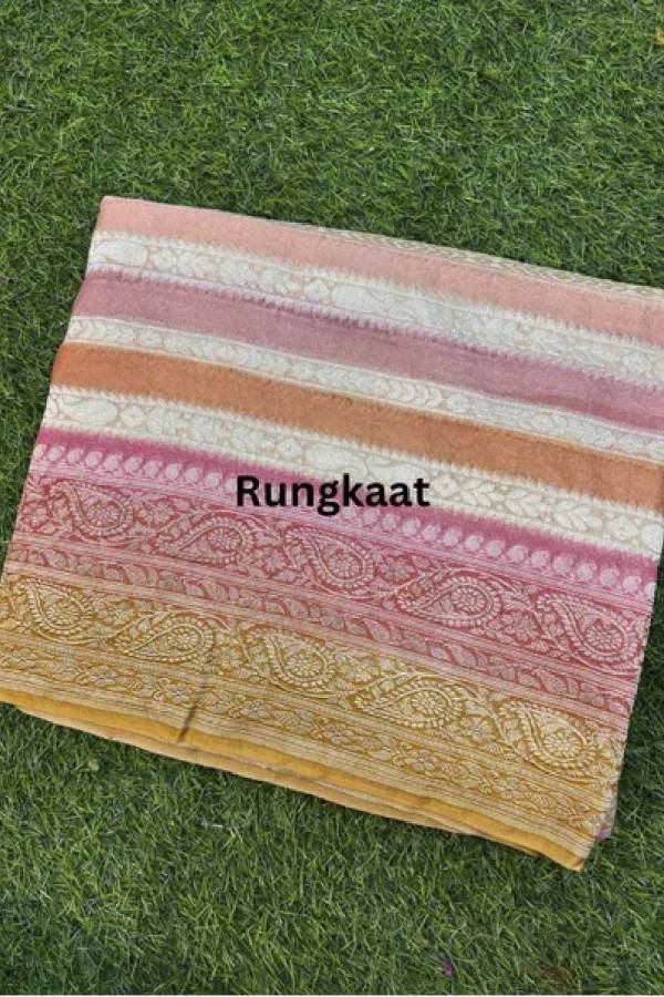 Pink Pure Khaddi Georgette Rungkaat Banarasi Handloom Saree in Varanasi
