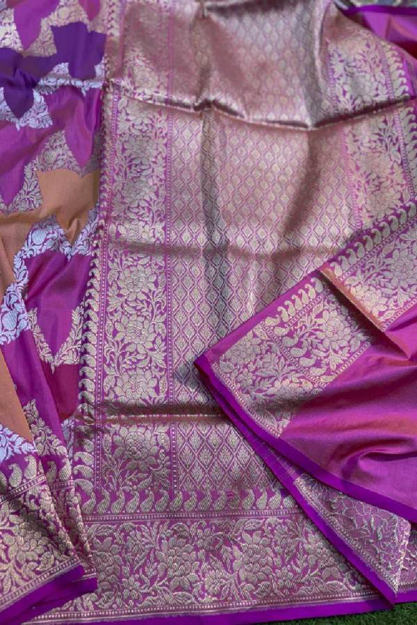 Pink-Rungkaat Katan Banarasi Handloom Saree in Varanasi