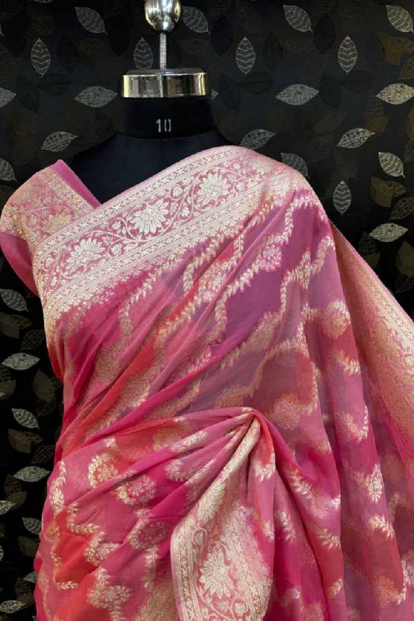 Pink Shade Of Rungkaat Georgette Banarasi Saree in Varanasi