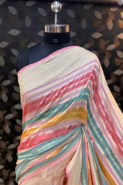 Pinky Pure Khaddi Georgette Banarasi Handloom Saree in Varanasi