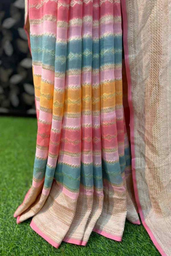 Pinky Pure Khaddi Georgette Banarasi Handloom Saree in Varanasi
