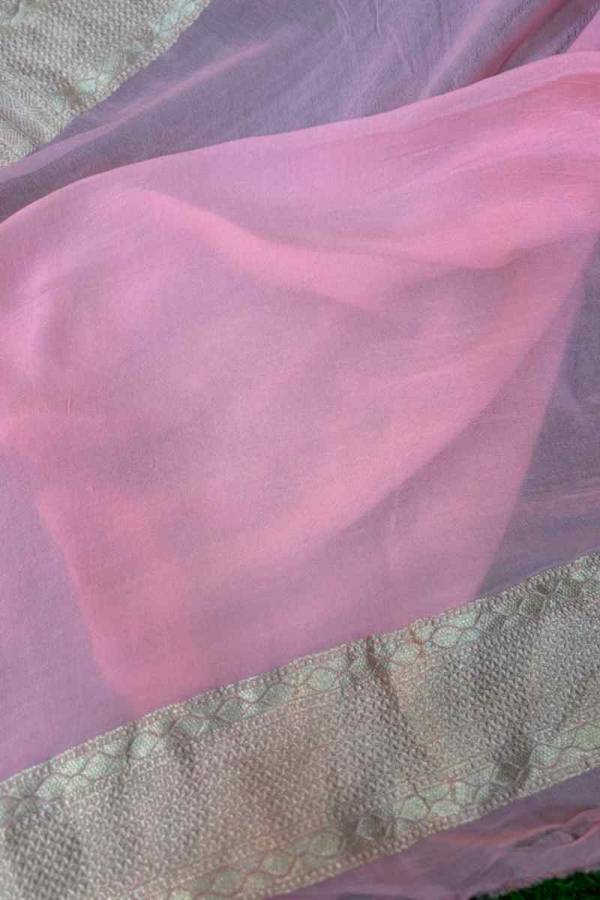 Pinky Pure Khaddi Georgette Banarasi Handloom Saree in Varanasi