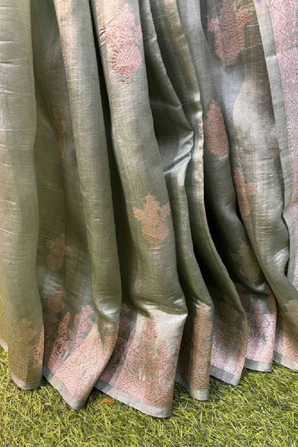 Pista Green Pure Raw Mango Banarasi Handloom Saree in Varanasi