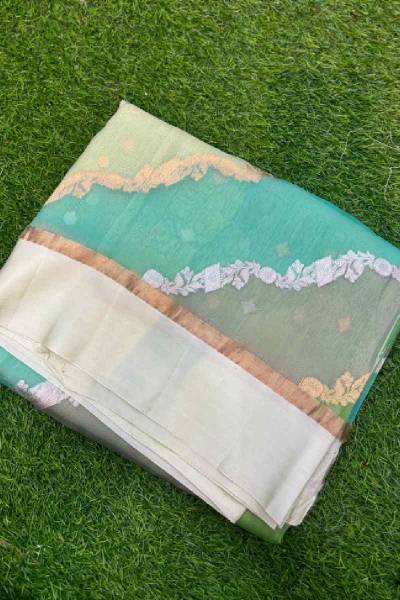 Powder Blue Pure Kora Katan Rungkaat Banarasi Handloom Saree in Varanasi