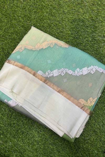 Powder Blue Pure Kora Katan Rungkaat Banarasi Handloom Saree in Varanasi