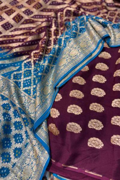 Pure Khaddi Georgette Bandhej Suit Material in Varanasi